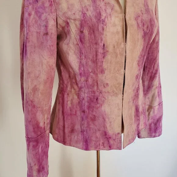Leather suedeJacket Blazer pink peach beige small 4 6 tie dyed workwear cowgirl